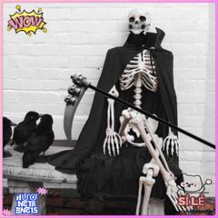 Bộ Trang Phục Thần Chết Halloween 3 Món - Áo Khoác Trùm Đầu & Găng Tay Xương - Lựa Chọn Kinh Dị Hoàn Hảo Cho Bữa Tiệc Ma Quái