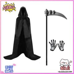 Bộ Trang Phục Thần Chết Halloween 3 Món - Áo Khoác Trùm Đầu & Găng Tay Xương - Lựa Chọn Kinh Dị Hoàn Hảo Cho Bữa Tiệc Ma Quái
