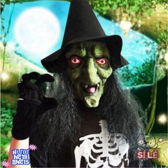 Mặt Nạ Phù Thủy Ma Quái Tóc Dài Kèm Mũ - Phụ Kiện Hoàn Hảo Cho Tiệc Halloween, Cosplay, Lễ Hội Hóa Trang
