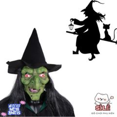 Mặt Nạ Phù Thủy Ma Quái Tóc Dài Kèm Mũ - Phụ Kiện Hoàn Hảo Cho Tiệc Halloween, Cosplay, Lễ Hội Hóa Trang