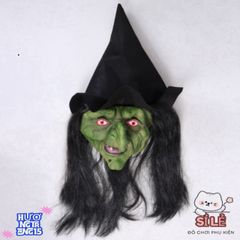 Mặt Nạ Phù Thủy Ma Quái Tóc Dài Kèm Mũ - Phụ Kiện Hoàn Hảo Cho Tiệc Halloween, Cosplay, Lễ Hội Hóa Trang