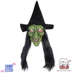 Mặt Nạ Phù Thủy Ma Quái Tóc Dài Kèm Mũ - Phụ Kiện Hoàn Hảo Cho Tiệc Halloween, Cosplay, Lễ Hội Hóa Trang