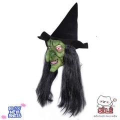 Mặt Nạ Phù Thủy Ma Quái Tóc Dài Kèm Mũ - Phụ Kiện Hoàn Hảo Cho Tiệc Halloween, Cosplay, Lễ Hội Hóa Trang