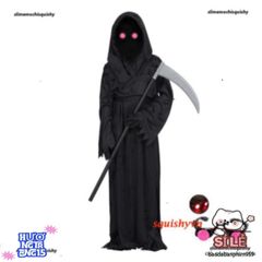 Bộ trang phục Halloween Thần Chết LED Đỏ - Áo choàng, găng tay và lưỡi hái tử thần - Trang phục ma quái cho tiệc hóa trang, cosplay