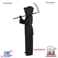 Bộ trang phục Halloween Thần Chết LED Đỏ - Áo choàng, găng tay và lưỡi hái tử thần - Trang phục ma quái cho tiệc hóa trang, cosplay