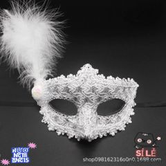 Mặt Nạ Hóa Trang Nửa Mặt Phong Cách Nhật Bản Có Lông Vũ - Phụ Kiện Halloween Độc Đáo Cho Tiệc Tùng và Sự Kiện