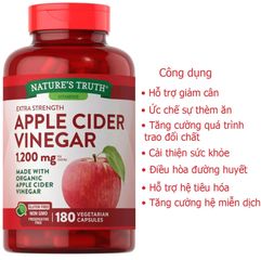 Viên Uống Giấm Táo Nature's Truth 1200mg - 180 Viên Hỗ Trợ Giảm Cân, Tiêu Hóa và Chế Độ Ăn Uống Lành Mạnh - Xuất Xứ Mỹ