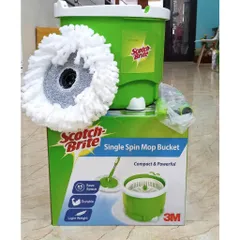 Bộ lau nhà 3M Scotch Brite 360° - Thiết kế thông minh tích hợp giặt vắt, bông microfiber thấm hút, màu xanh - Giải pháp dọn dẹp hiệu quả