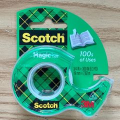 Băng Dính Trong Suốt 3M SCOTCH® MAGIC TAPE 105 - Combo 3 Cuộn 19mm x 7,62m Kèm Máy Cắt Tiện Lợi - Dán Vật Liệu Thẩm Mỹ, Không Lộ Dấu Dán