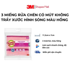 Túi 3 Miếng Rửa Chén Mút Không Trầy Xước Hình Sóng Màu Hồng Scotch Brite 3M - Đồ Dùng Nhà Bếp Chất Lượng Cao