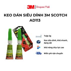 Keo Dán Siêu Dính 3M™ Scotch® AD113 Trong Suốt, Mau Khô, 2g - Dán Nhanh, Chính Xác, Dùng Cho Gỗ, Kim Loại, Da, Gốm, Nhựa