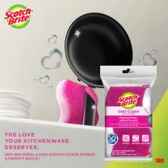 Miếng Rửa Chén Hình Sóng 3M Scotch-Brite Easy Clean - Combo 3 Miếng Không Trầy Xước, Thân Thiện Cho Nồi Chảo Chống Dính, Màu Hồng