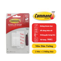 Móc treo tường 3M COMMAND™ 17501ANZ, chịu trọng tải 900g/ móc, 2 móc/vỉ, sản xuất tại Singapore