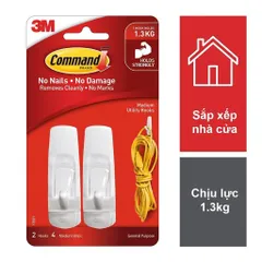 Combo10 vỉ móc dính tường 3M COMMAND™ 17001ANZ, chịu tải 1.3 kg/móc, 2 móc/vỉ, Singapore