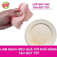 Mút Rửa Bát 3M Scotch-Brite Hình Sóng Màu Hồng - Chống Trầy Xước, Kích Thước 11.5 x 7 cm, Sạch Khuẩn, Tiết Kiệm Thời Gian