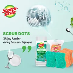 Combo 3 Miếng Cọ Rửa Chén 3M Scotch-Brite - Mút Hạt Mài Nổi Kháng Khuẩn, Chống Bám Bẩn, Dễ Dùng Trong Nhà Bếp