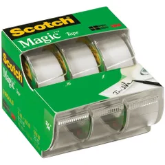 Vỉ 3 cuộn băng keo ma thuật Scotch 3M 3105, trong suốt, dễ cắt, tặng kèm máy cắt, thương hiệu Mỹ