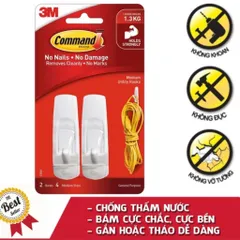 Móc dính tường 3M COMMAND™ 17001ANZ, chịu trọng tải 1.3 kg/ móc, 2 móc/vỉ, sản xuất tại Singapore