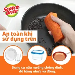 Miếng rửa chén hạt mài nổi 3M Scotch-Brite - 2 miếng không trầy xước, màu cam, vệ sinh hiệu quả cho bát đĩa, nồi chảo, 69mm x 114mm