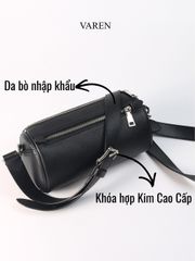 Túi Duffle Da Bò Thời Trang Unisex VAREN - Túi Đeo Chéo Dáng Trống Sang Trọng cho Nam Nữ, Chất Liệu Cao Cấp, Tiện Lợi Di Chuyển