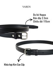 Thắt Lưng Da Bò VAREN ROMA Unisex - Khóa Hợp Kim Xám Khói, Bản 2.3cm, Phong Cách Tối Giản và Đẳng Cấp, Phụ Kiện Thời Trang Cao Cấp