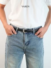 Thắt Lưng Unisex Da Bò Thật 2.3cm - Khóa Hợp Kim Trắng Xám Tối Giản, Phụ Kiện Thời Trang Đa Dụng Cho Nam Nữ