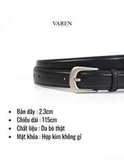 Thắt Lưng Unisex Da Bò Thật 2.3cm - Khóa Hợp Kim Trắng Xám Tối Giản, Phụ Kiện Thời Trang Đa Dụng Cho Nam Nữ
