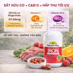 Nature’s Way Sắt Hữu Cơ Cao Cấp + Vitamin C & B12 - Viên Nén Bổ Sung Dinh Dưỡng Hằng Ngày - 30 Viên từ Úc