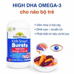Viên Nhai Omega-3 Fish Oil Trio Nature’s Way Cho Trẻ Em - DHA EPA Hương Trái Cây Bổ Sung Phát Triển Não Bộ và Thị Lực