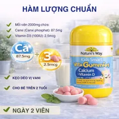 Kẹo Dẻo Canxi & Vitamin D3 Nature’s Way - Bổ Sung Canxi & Hỗ Trợ Phát Triển Xương Cho Trẻ Em, Vị Vani Ngon Miệng, Hàng Úc Chất Lượng