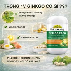Viên Uống Hỗ Trợ Ghi Nhớ Nature’s Way Ginkgo 2000 - Chiết Xuất Bạch Quả, Tăng Cường Trí Nhớ, 120 Viên từ Úc