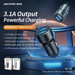 Tẩu sạc ô tô C36 WK Design 2 cổng sạc nhanh 3.1A