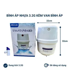 Bình áp nhựa 3.2G có van điều chỉnh - Phụ kiện máy lọc nước RO, dung tích 6-8L, chất lượng cao, hàng Việt Nam