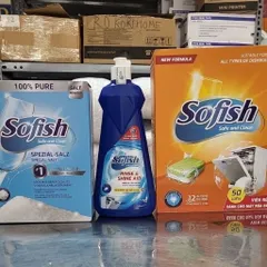 Viên Rửa Chén Sofish Hộp 50 Viên, Muối Rửa Bát 1Kg & Nước Làm Bóng 500Ml - Dùng Cho Máy Rửa Chén Chuyên Dụng