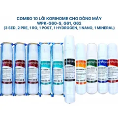 Bộ 10 Lõi Lọc Nước KORIHOME Chính Hãng - Bao Gồm 3 Sediment, 2 Pre Carbon, 1 RO, 1 Post, 1 Mineral, 1 Hydrogen, 1 Nano Silver