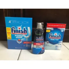 Combo Sản Phẩm Rửa Bát FINISH - 100 Viên Viên Nén + Muối 1,2Kg + Nước Làm Bóng 400ML Hàng Chính Hãng, Bảo Vệ Máy Rửa Chén