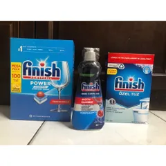 Combo Sản Phẩm Rửa Bát FINISH - 100 Viên Viên Nén + Muối 1,2Kg + Nước Làm Bóng 400ML Hàng Chính Hãng, Bảo Vệ Máy Rửa Chén