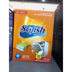 Viên Rửa Chén SOFISH - Hộp 50 Viên, Sạch Bóng, Không Mùi - Dùng cho Máy Rửa Bát Bosch, Fagor, Hafele, Malloca, Kaff và Nhiều Hãng Khác