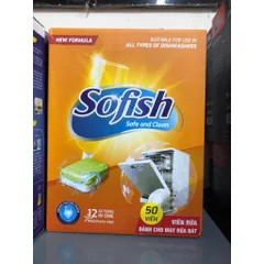 Viên Rửa Chén SOFISH - Hộp 50 Viên, Sạch Bóng, Không Mùi - Dùng cho Máy Rửa Bát Bosch, Fagor, Hafele, Malloca, Kaff và Nhiều Hãng Khác