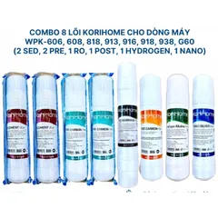 Bộ 8 Lõi Lọc Nước KORIHOME Chính Hãng - Gồm Sediment, Pre Carbon, RO, Post Carbon, Hydrogen Alkaline, Nano Silver - Thay Thế Dễ Dàng