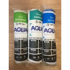 Bộ 3 Lõi Lọc Nước AQUA 123 Chính Hãng - Lọc Thô Tạp Chất, Bùn Đất, Rong Rêu, Gỉ Sét, 1 Micron và 5 Micron