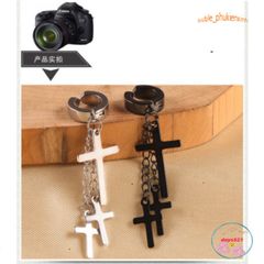 Khuyên Tai Kẹp 3 Thánh Giá Đen - Phụ Kiện Thời Trang Ú Unique Dành Cho Nam Nữ, Không Cần Bấm Lỗ