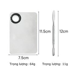 Khay Trộn Makeup Inox Chống Gỉ, Bộ 1 Khay + 1 Cây Trộn - Dụng Cụ Trang Điểm Tiện Lợi, Giữ Sạch Sản Phẩm Kem Nền, Son Môi