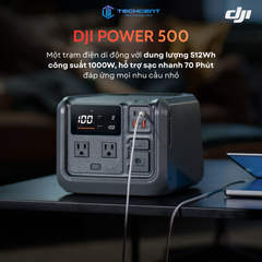 Trạm Điện Di Động 220V DJI Power 500 - Pin LFP 512Wh, Sạc Nhanh 70 Phút, Công Suất 1000W, Dùng Cho Drone và Thiết Bị Điện Tử