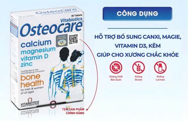 Viên Bổ Sung Canxi Magie Osteocare Vitabiotics - Hỗ Trợ Xương Khỏe Mạnh, Vitamin D3 và Kẽm, Hộp 30 Viên