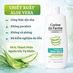 Gel Tắm Corine De Farme Lô Hội 750ml - Dưỡng Ẩm Dịu Nhẹ, Chiết Xuất Tự Nhiên, Phù Hợp Mọi Loại Da, Hương Tươi Mát