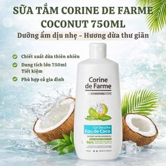 Gel Tắm Corine De Farme Coconut 750ml - Sữa Tắm Chiết Xuất Nước Dừa Dịu Nhẹ, Dưỡng Ẩm, Thích Hợp Với Da Nhạy Cảm