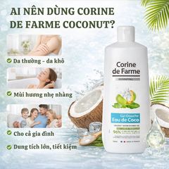 Gel Tắm Corine De Farme Coconut 750ml - Sữa Tắm Chiết Xuất Nước Dừa Dịu Nhẹ, Dưỡng Ẩm, Thích Hợp Với Da Nhạy Cảm