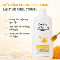 Sữa Tắm Corine De Farme Lait De Miel 750ml - Gel Tắm Hương Sữa Mật Ong Dưỡng Ẩm Dịu Nhẹ Cho Da Khô Nhạy Cảm