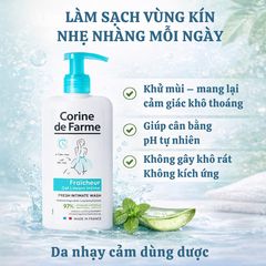 Dung Dịch Vệ Sinh Phụ Nữ Corine De Farme Fresh 250ml - Làm Sạch Nhẹ Nhàng, Cân Bằng pH, Tạo Cảm Giác Tươi Mát, An Toàn Cho Da Nhạy Cảm